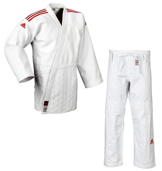 ADIDAS Judo-Anzug "CHAMPION II" IJF, weiß/rote Streifen