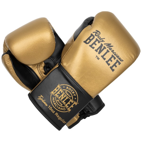 BENLEE Wettkampf Boxhandschuhe zum Schnüren TYPHOON Gold-Schwarz