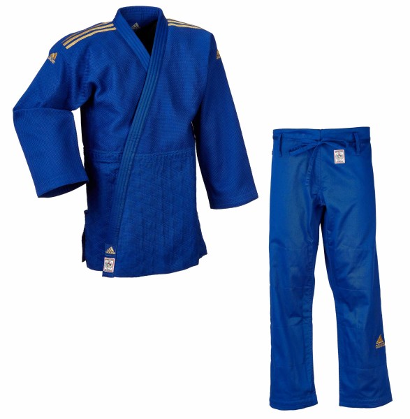 ADIDAS Judo-Anzug "CHAMPION II" IJF, blau/goldene Streifen