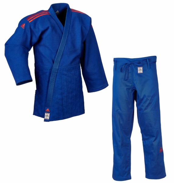 ADIDAS Judo-Anzug "CHAMPION II" IJF, blau/rote Streifen