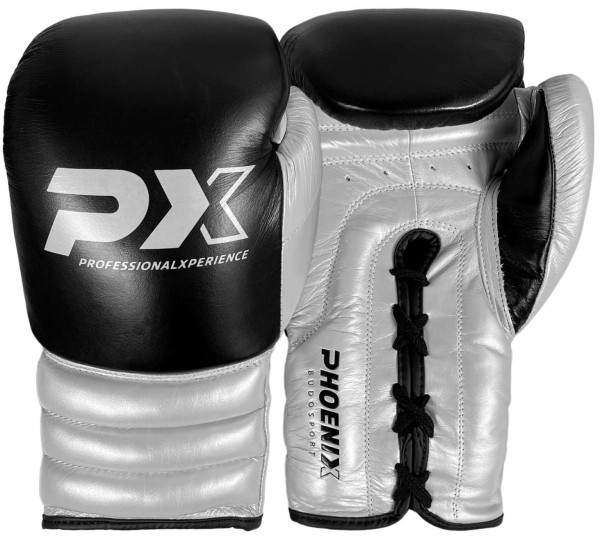 PX Wettkampf Boxhandschuhe Leder schwarz-silber 10oz